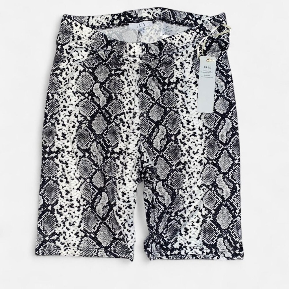 NWT Women's IRIS Black White Snake Print Stretch Yoga Gym Casual Bike Shorts - S